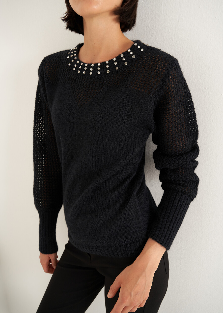 Magnolia mohair sweater with rhinestones NERO BLACK Woman , image number 2