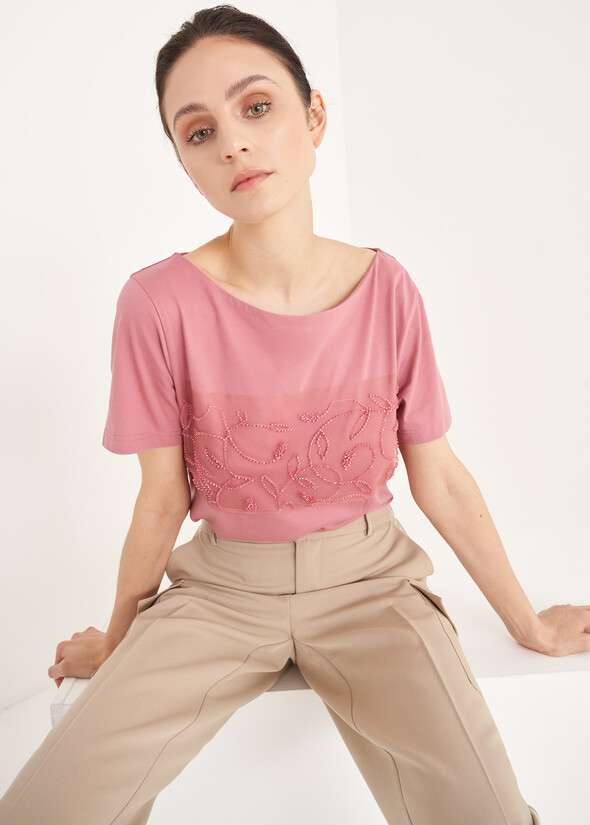 Sunset t-shirt with embroidery ROSA QUARZO Woman null