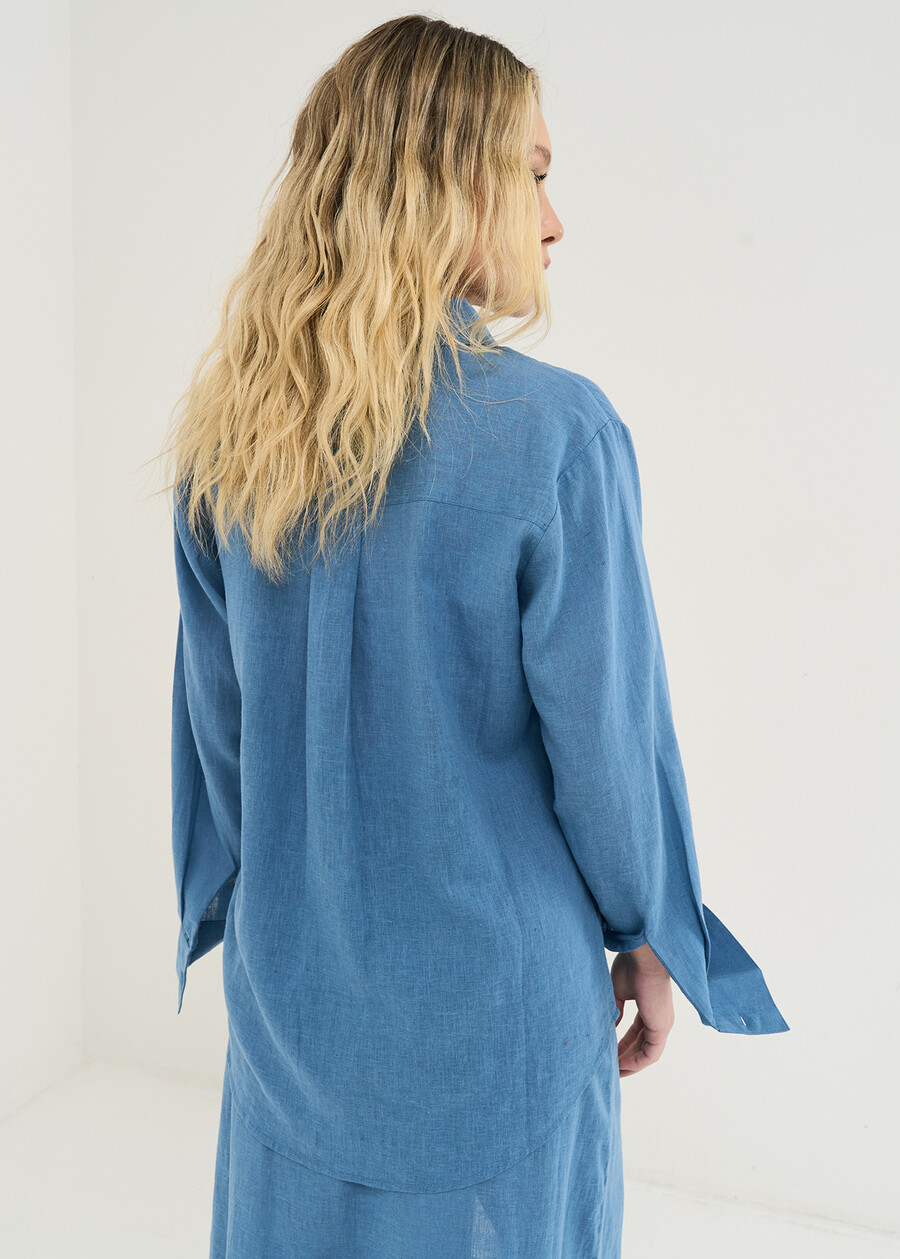 Clizia long linen shirt BIANCO WHITEBLU AVION Woman , image number 3