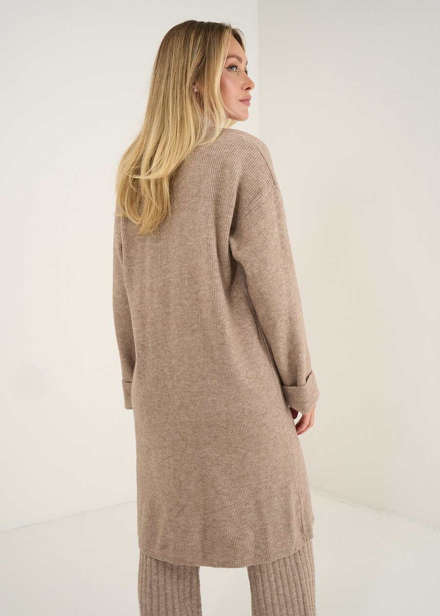 Cardigan Ciaky lungo in maglia rasata MARRONE Donna , immagine n. 3