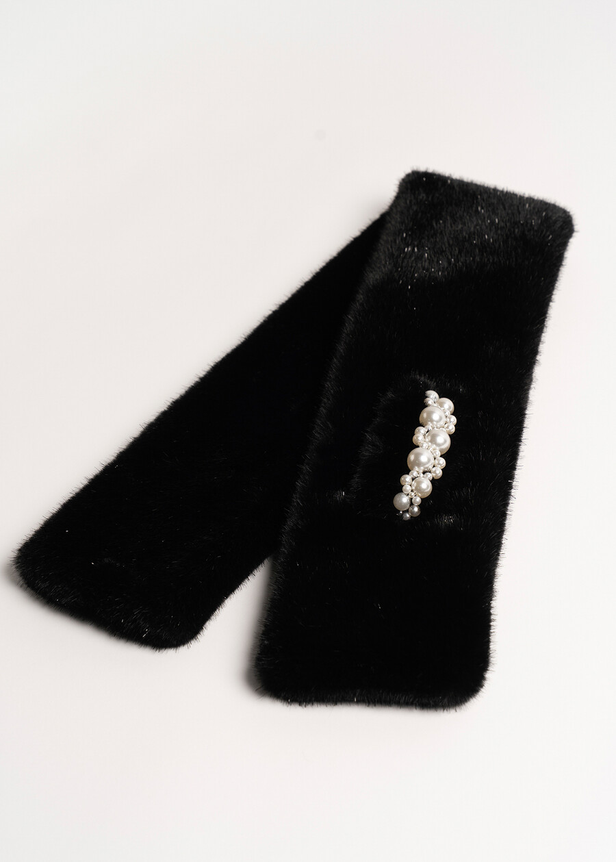 Collo Stefy in ecopelliccia con perle NERO BLACKBEIGE LATTE Donna , immagine n. 3