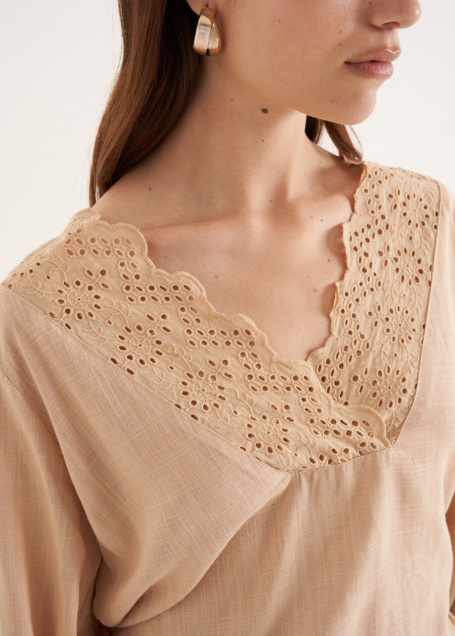 Blues viscose and linen blouse BEIGE DOESKIN VERDE ALGA Woman , image number 2