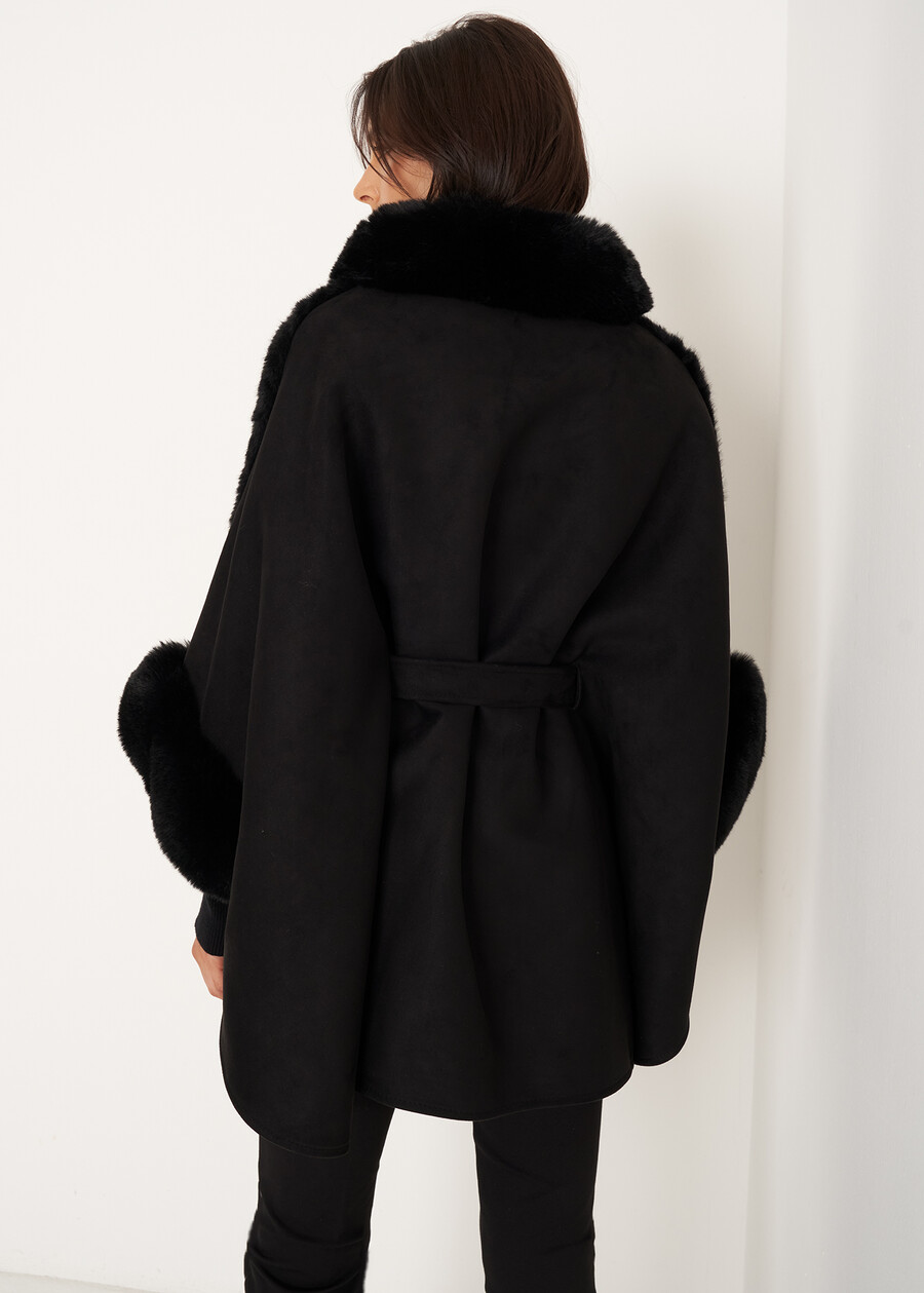 Mantella Morea con dettagli in ecopelliccia NERO BLACKBEIGE LATTE Donna , immagine n. 3