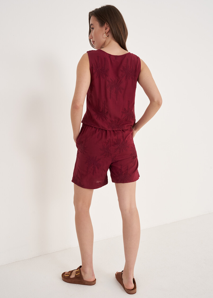 Berenice 100% Viscose Embroidered Bermuda BIANCO WHITEROSSO BORDEAUX Woman , image number 4