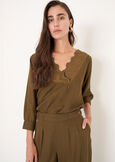 Blusa Blues in viscosa e lino BEIGE DOESKIN VERDE ALGA Donna immagine n. 1