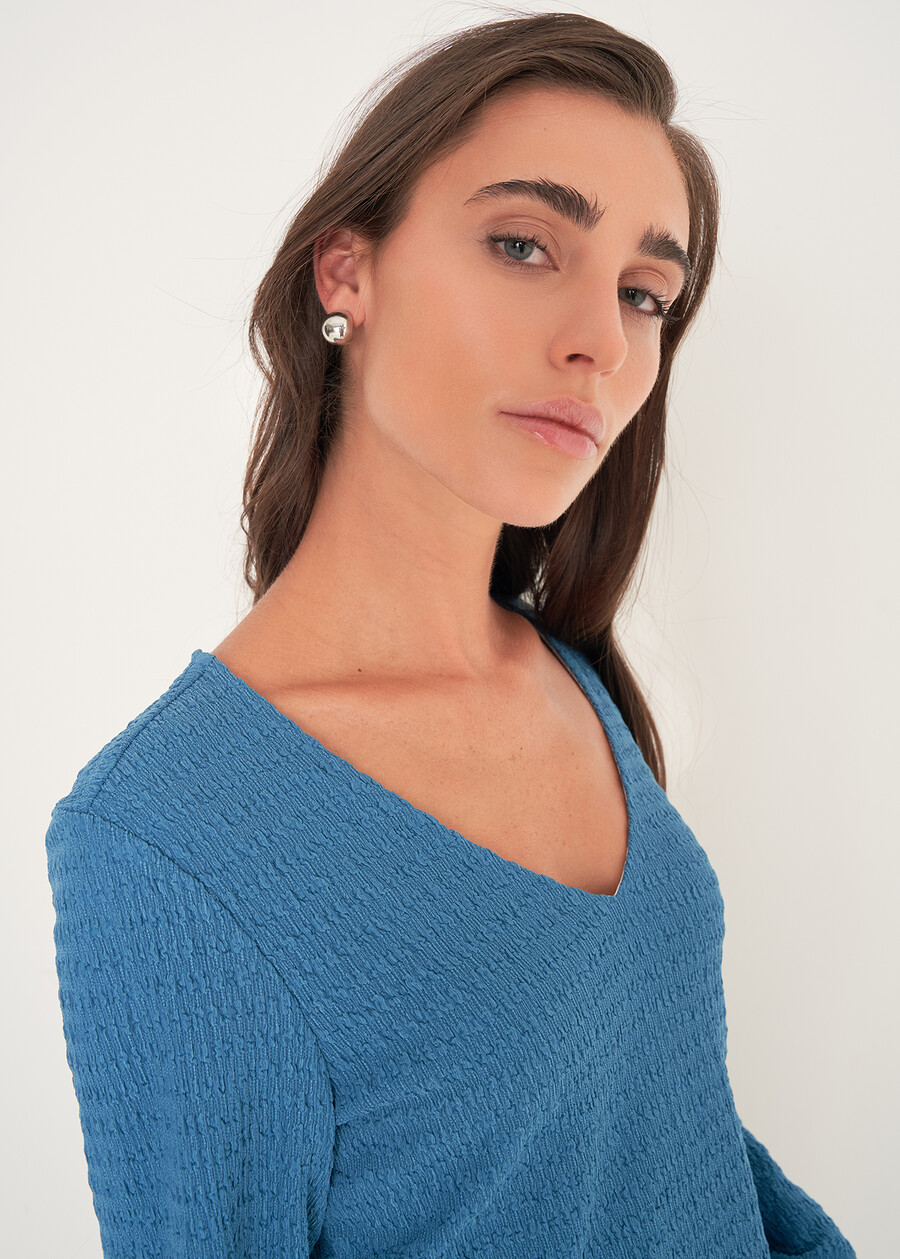 T-shirt Simply a rilievo con scollo a V VERDE PAVONE Donna , immagine n. 2