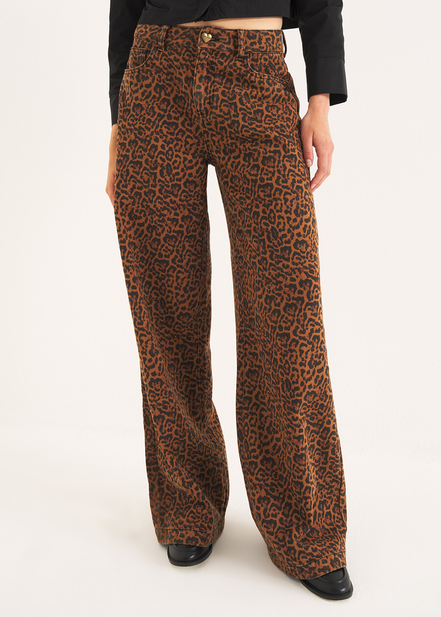 Daisy palazzo denim trousers NERO BLACKMARRONE CARAMELLO Woman , image number 2