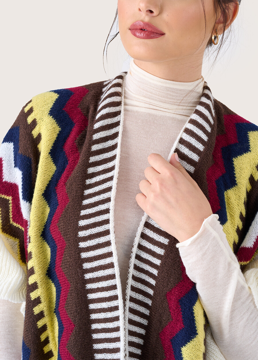 Malala cape with ethnic pattern BEIGE GESSO Woman , image number 2