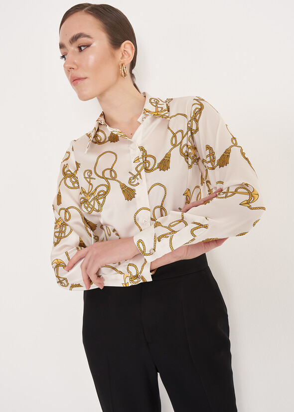 Clizia Chain Print Satin Shirt BIANCO WHITE Woman null