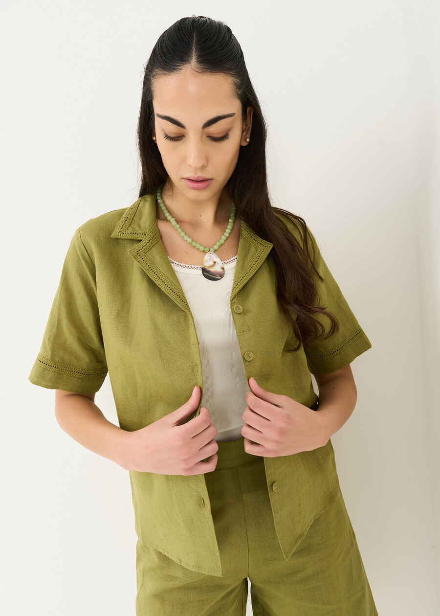 Camy linen and cotton shirt with lace VERDE Woman , image number 2