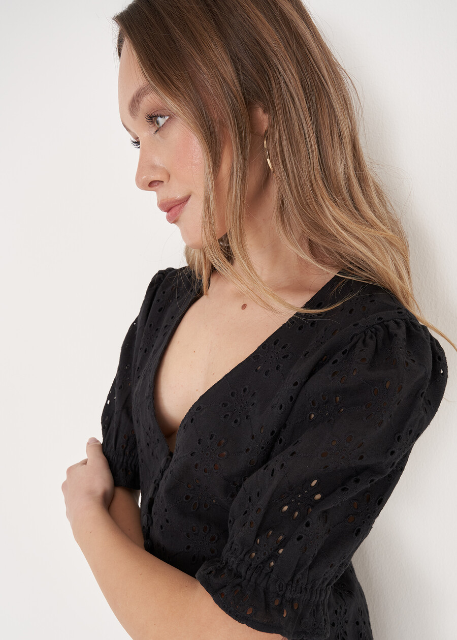 Camicia Candy In Pizzo Sangallo BIANCO BURRONERO BLACK Donna , immagine n. 3