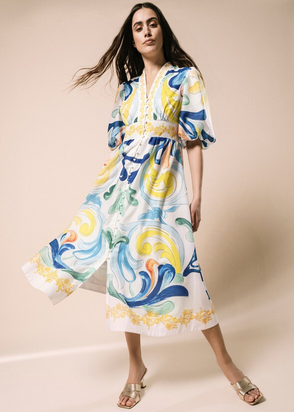 Angelina Mediterranean Print Dress BIANCO WHITE Woman null