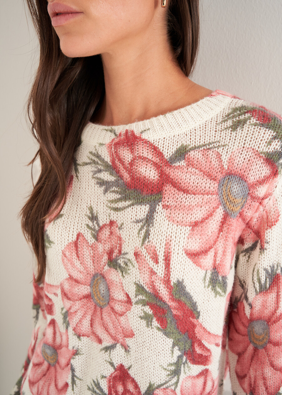Maglia Monica con motivo floreale all over BIANCO WHITE Donna , immagine n. 2