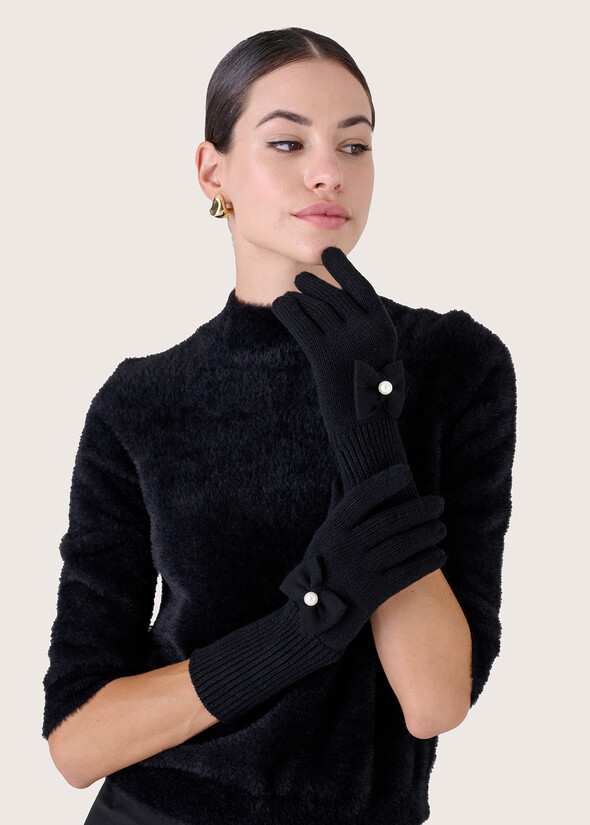 Guanti Geranio in maglia con fiocco NERO BLACK Donna null