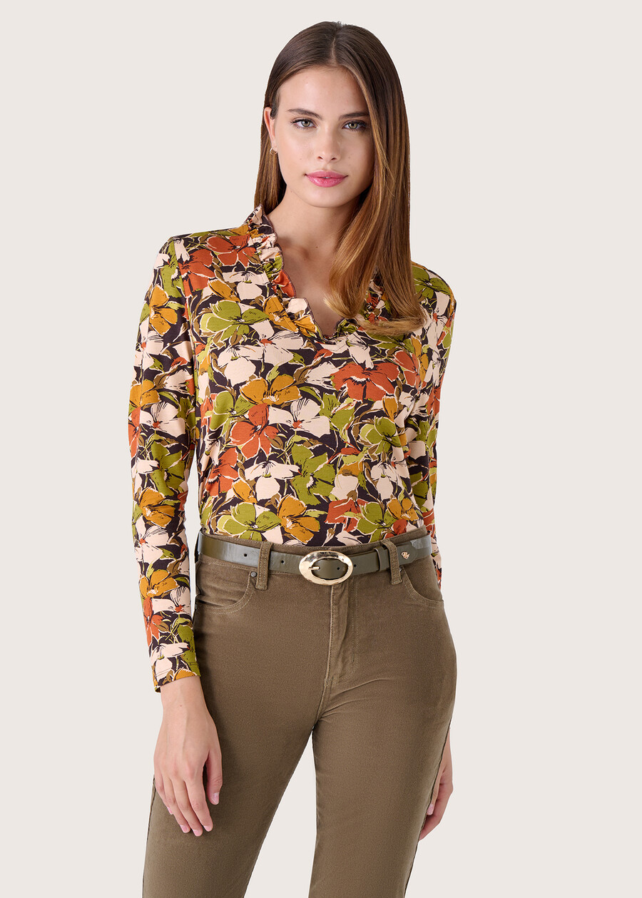 Siria floral pattern jersey MARRONE TIERRA Woman , image number 1