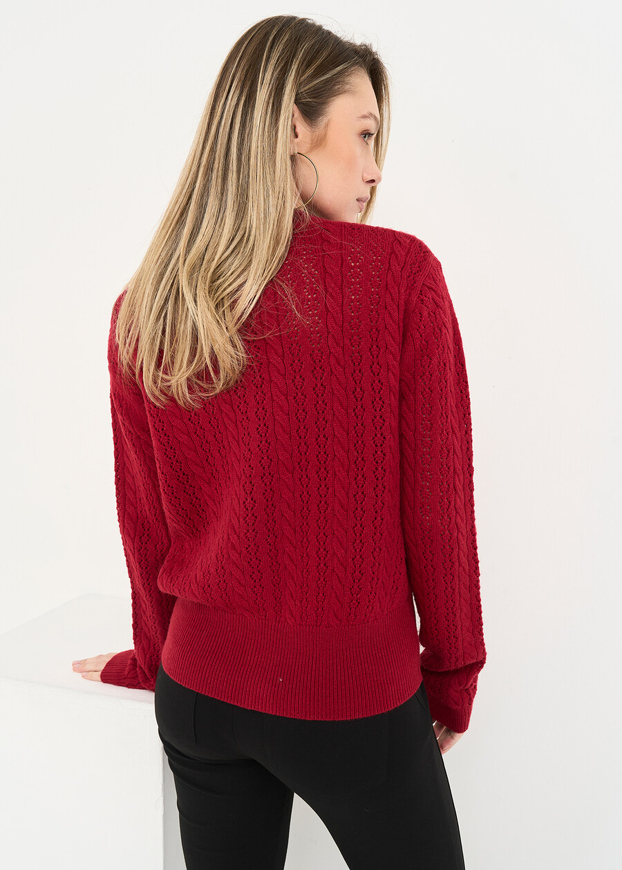 Cardigan Cleo traforo scollo tondo ROSSO Donna , immagine n. 3