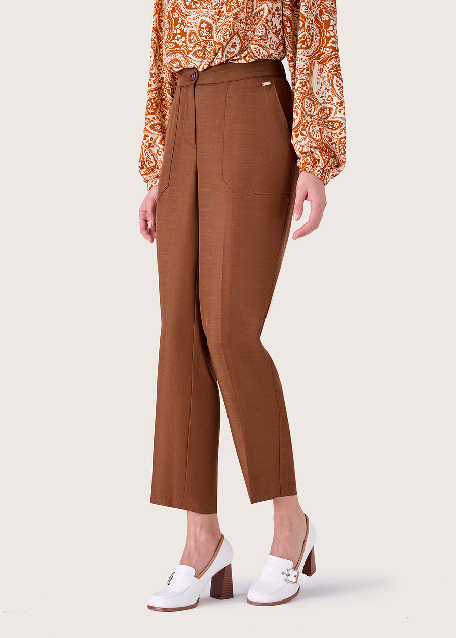 Lara linen-blend fabric trousers MARRONE MOKA Woman , image number 2