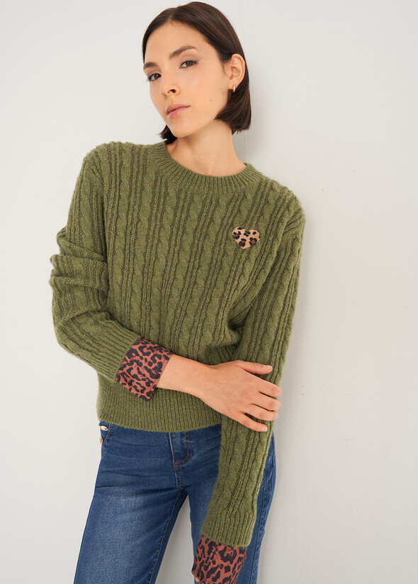 Maglia Malvin a coste con dettagli maculati VERDE ALGA Donna null