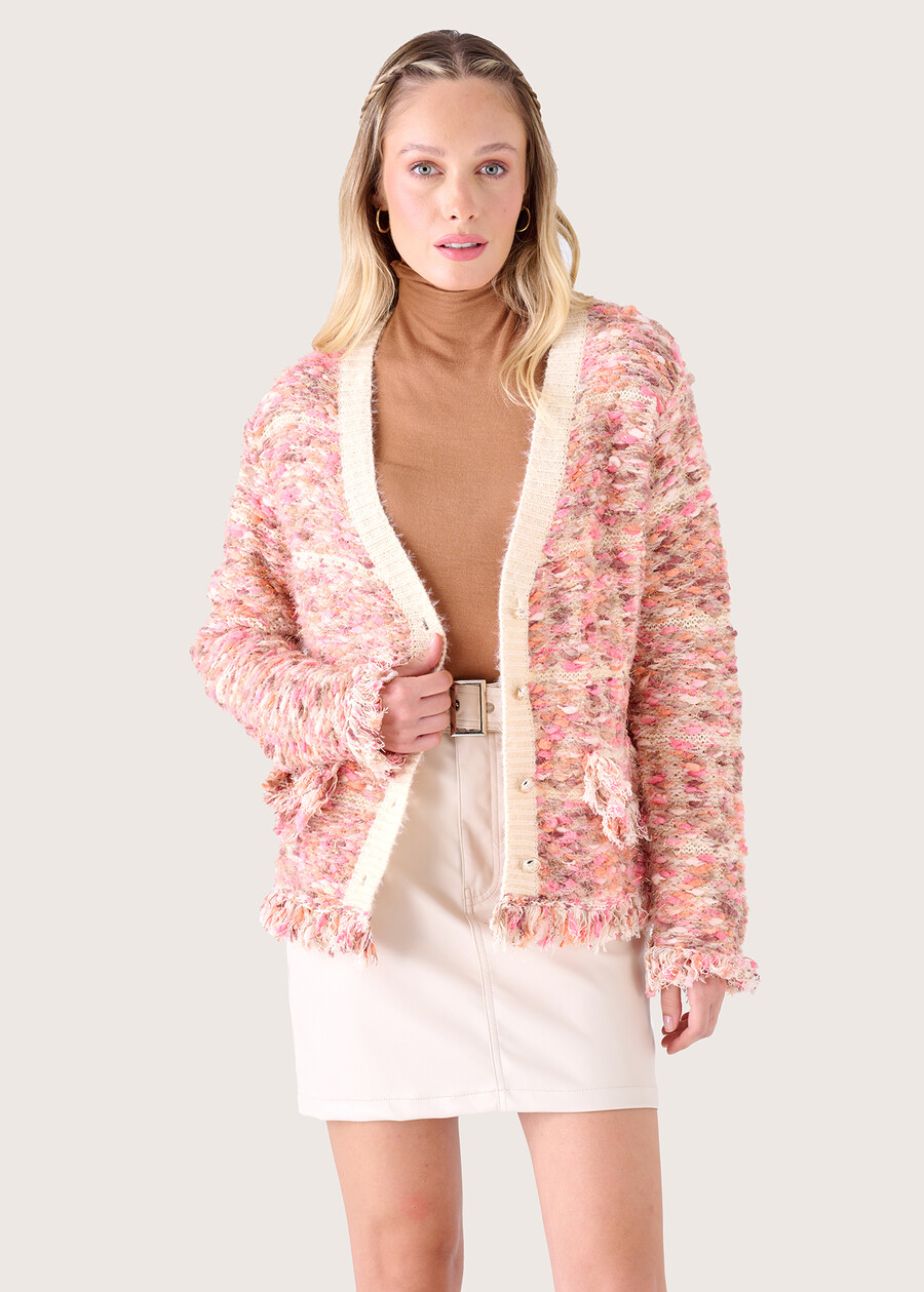 Catar bouclé fabric cardigan ROSA SILK Woman , image number 2