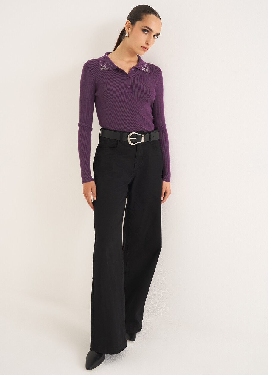 Mendy polo sweater with rhinestones VIOLA PURPLE Woman , image number 4