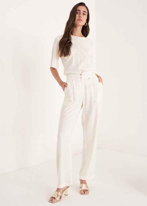 Pantaloni Ponty In Viscosa BIANCO BURRO Donna null