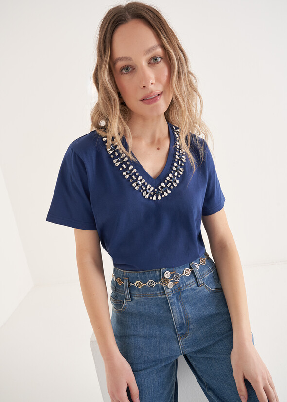 T-Shirt Sunrise Con Cristalli BLU Donna null