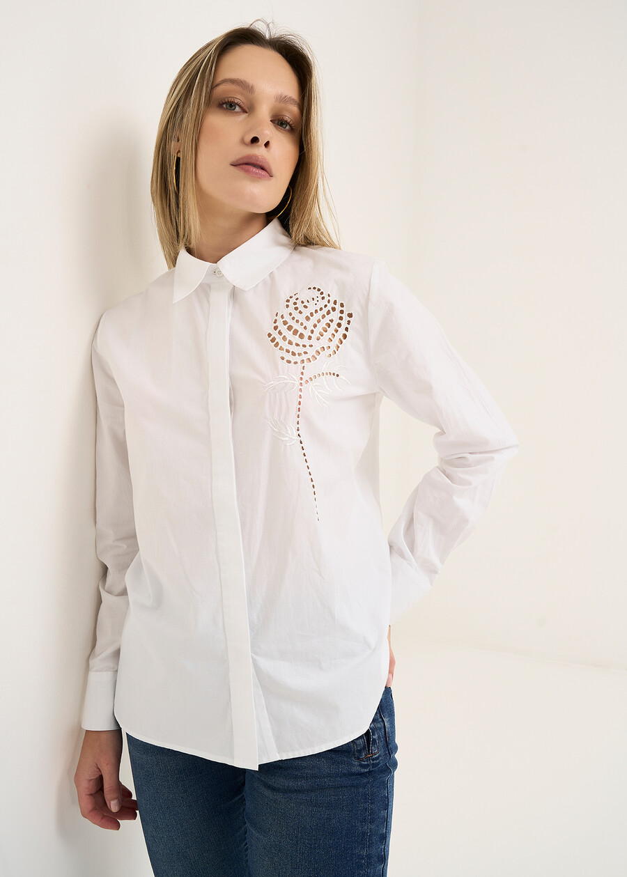 Camicia Cataya cotone intarsio BIANCO WHITEAZZURO AZZURRO Donna , immagine n. 1