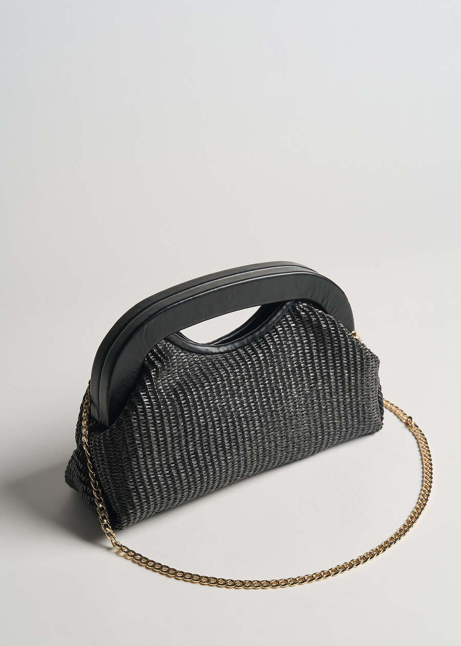 Baky raffia and chain pochette NERO BLACK Woman , image number 2