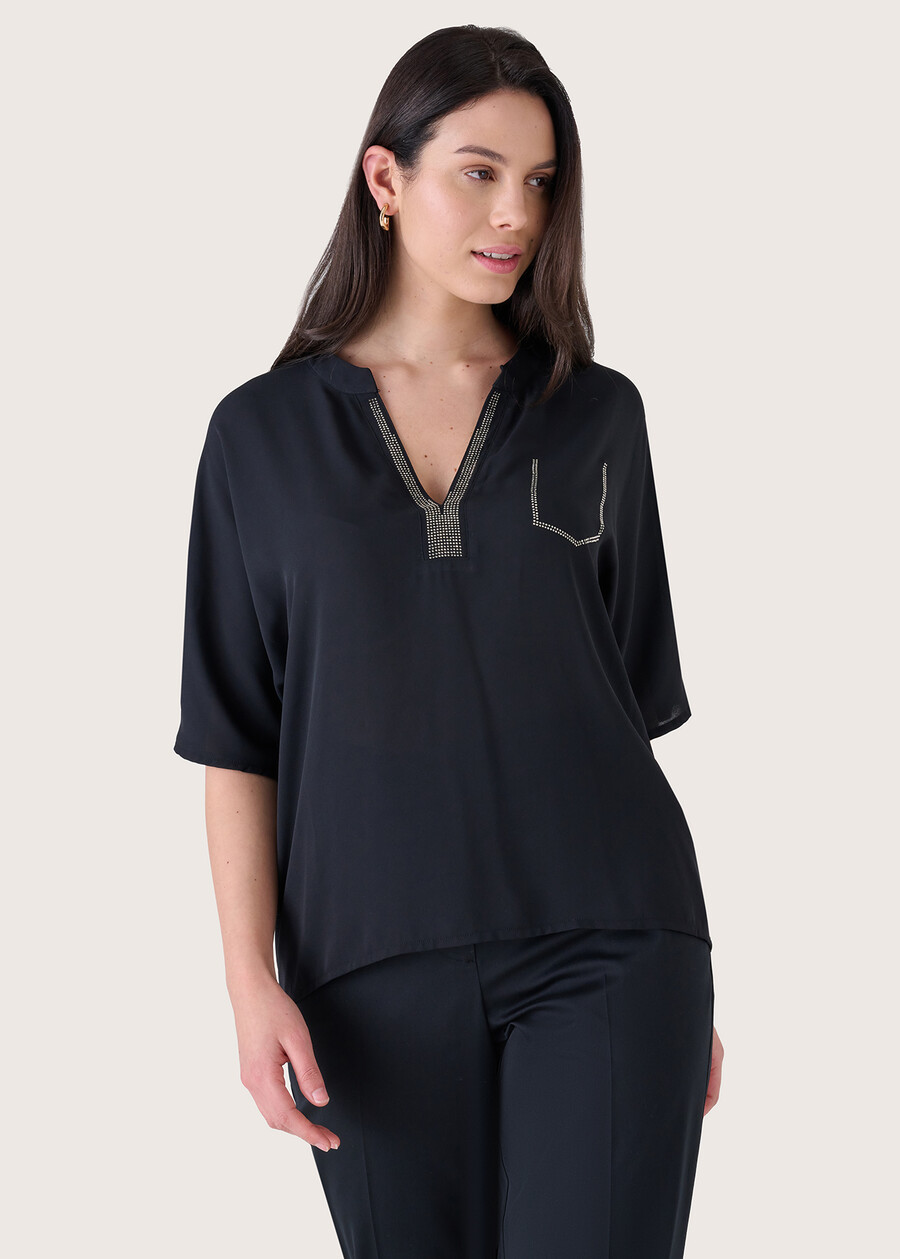 Balto double fabric blouse NERO BLACK Woman , image number 1