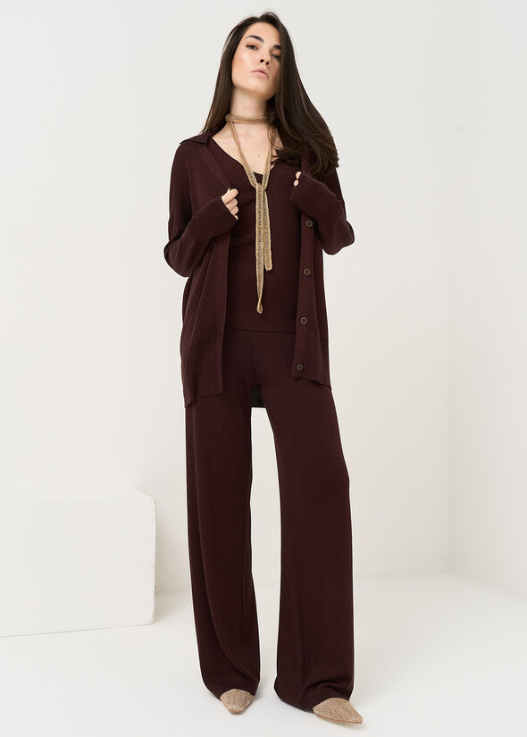 Pony wide lurex knit trousers MARRONE Woman null