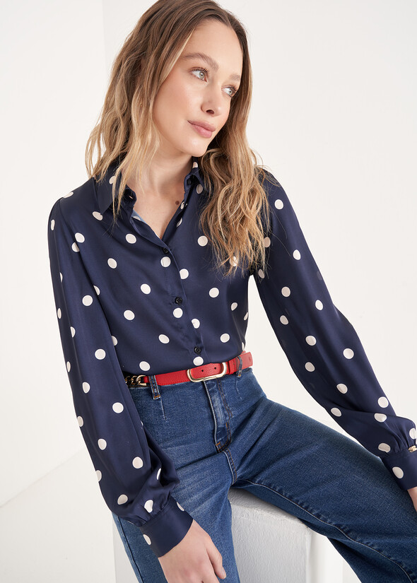 Alessia-T Satin Polka Dot Shirt BLU NAVY Woman null