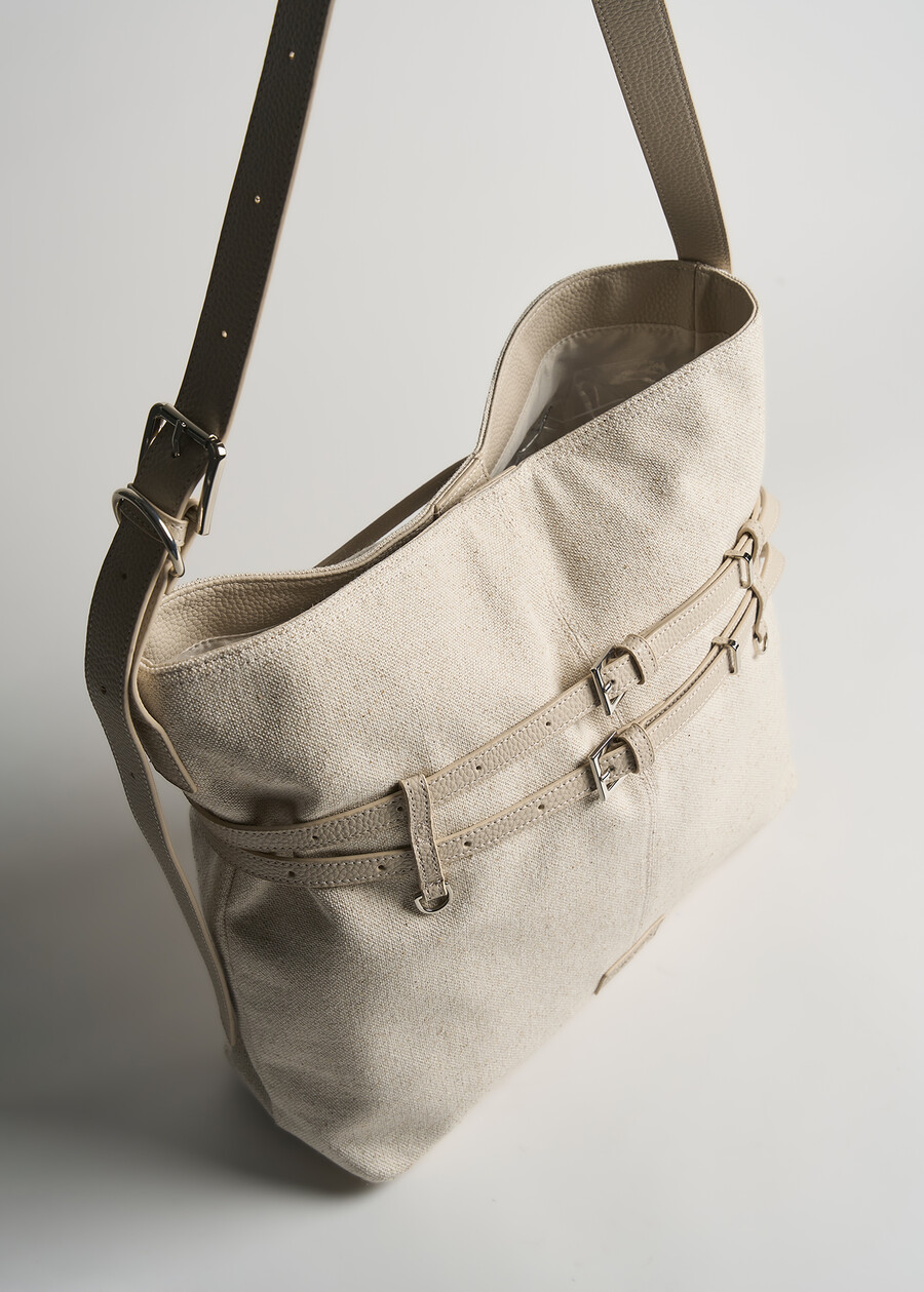 Maxi sacca Blis canvas e pelle BEIGE LATTE Donna , immagine n. 3