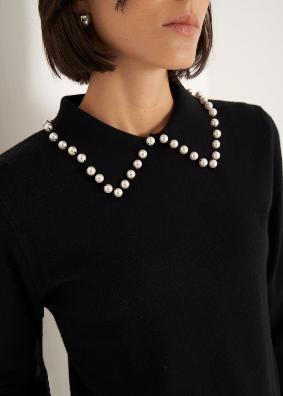 Mafalda sweater with pearl neckline NERO BLACK Woman , image number 2