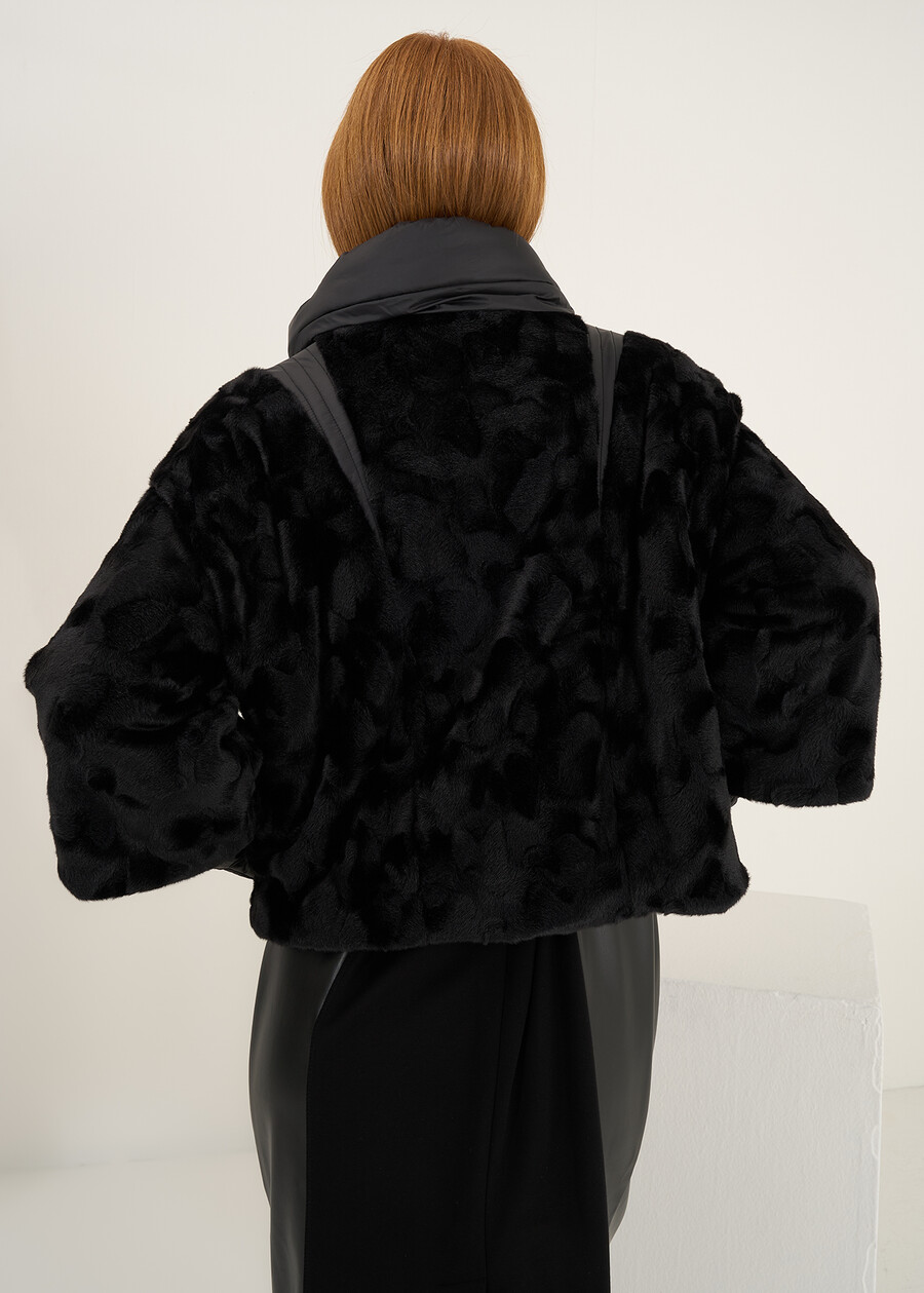 Piumino Percey a cappetta bimateriale BIANCONERO Donna , immagine n. 4