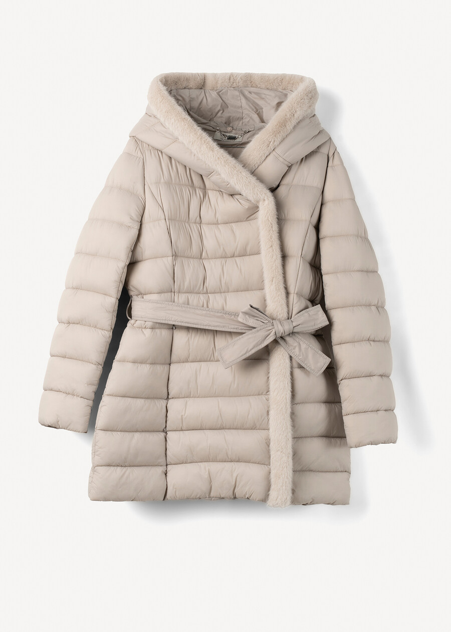 Portos long padded coat with belt NERO BLACKGRIGIO PERLA Woman , image number 7