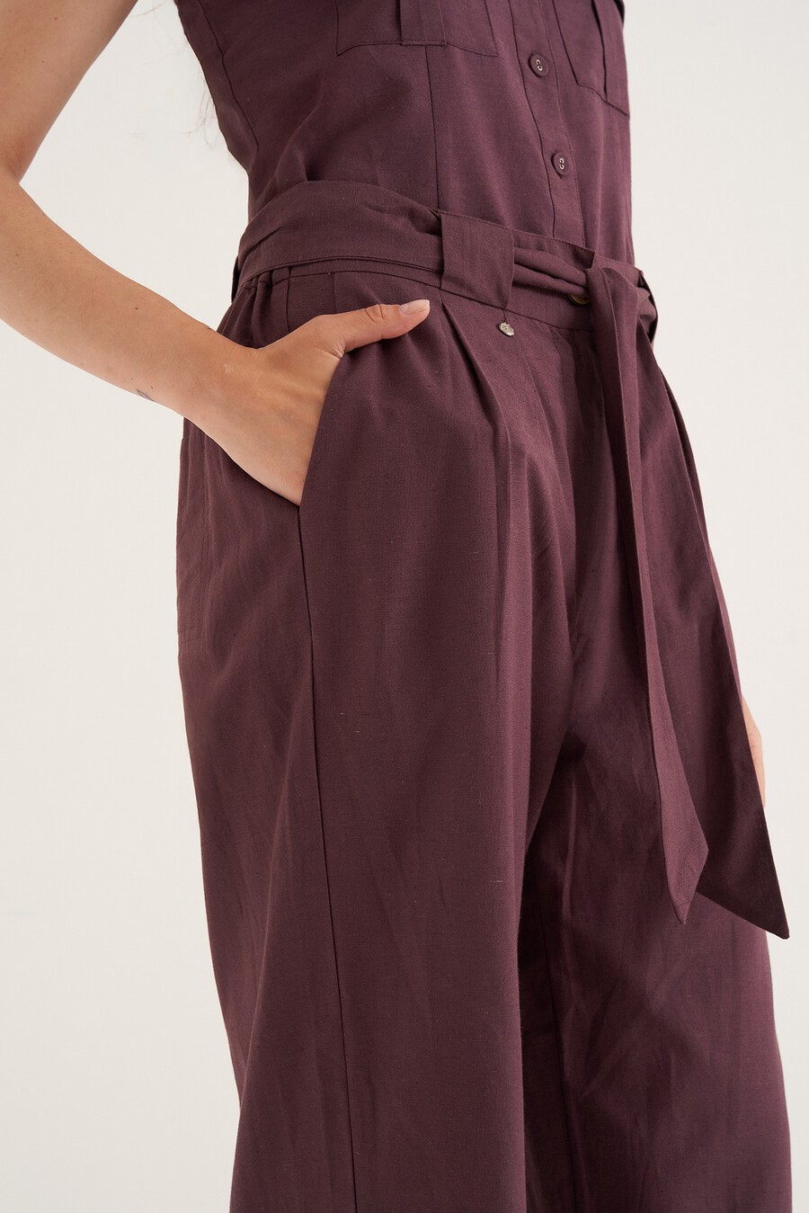 Penty linen-blend trousers
 VIOLA MELANZANABIANCO BURRO Woman , image number 3