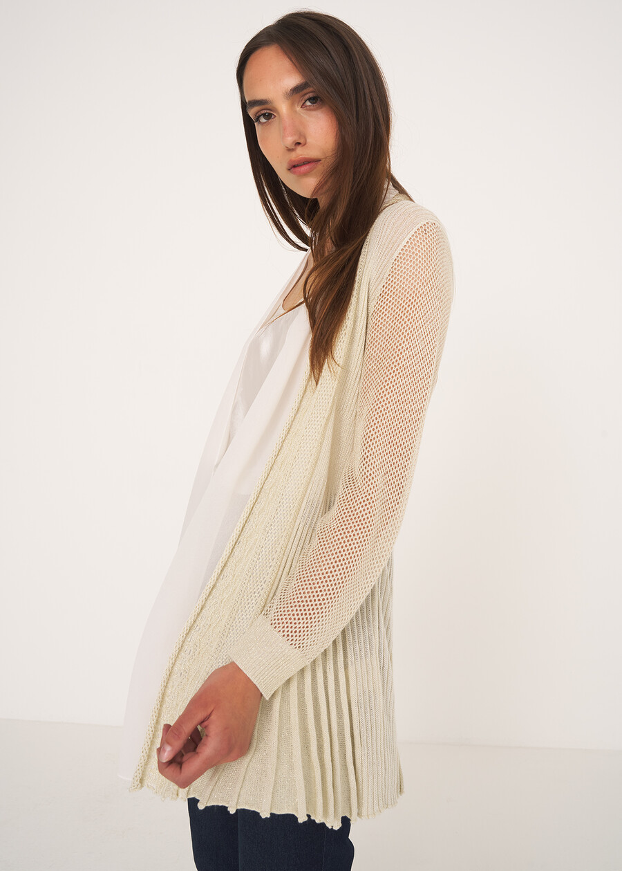 Cardigan Caren in filo con cinta BEIGE LIGHT BEIGENERO BLACK Donna , immagine n. 2