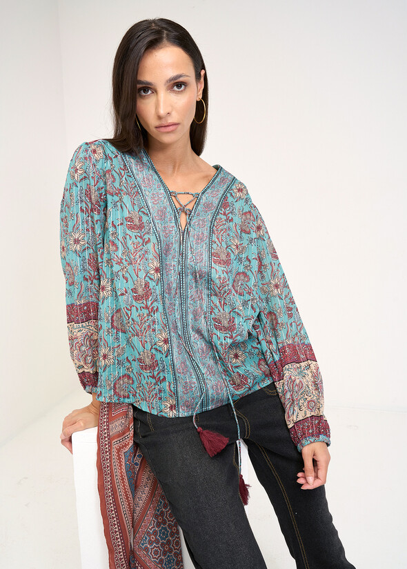 Blusa Bruny stampa lurex AZZURRO BREZZA Donna null