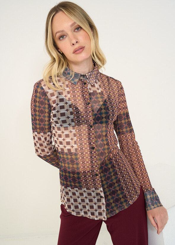 Camicia Calyd in mesh stampata GRIGIO TORTORA Donna null