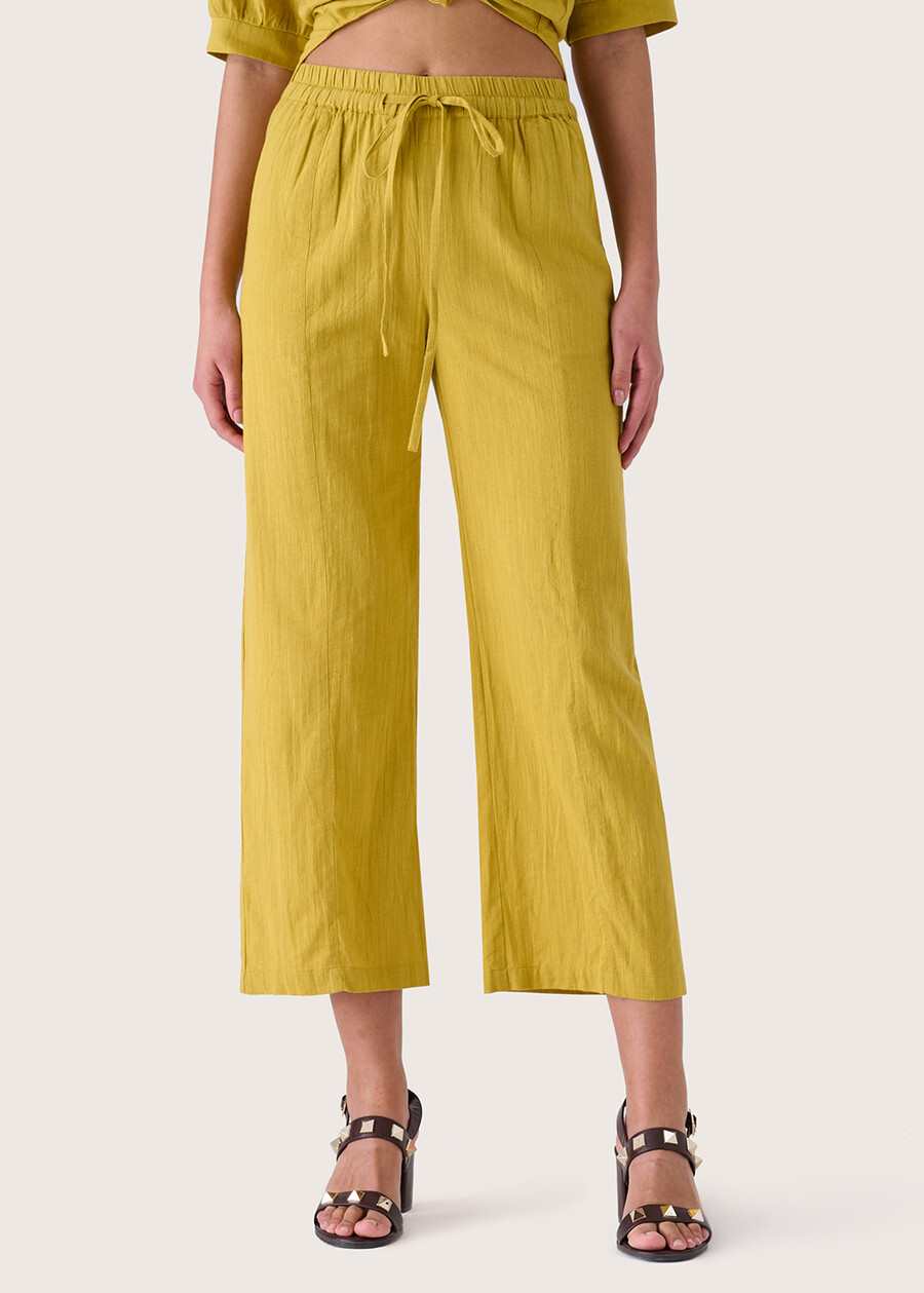 Pommy linen and cotton Capri trousers GIALLO MANGO Woman , image number 2