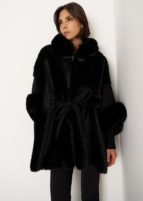 Mantella Morea con dettagli in ecopelliccia NERO BLACK Donna null