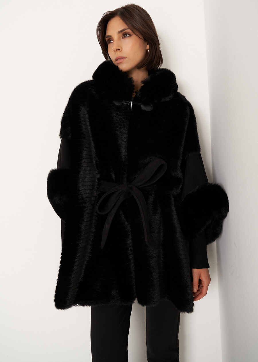Mantella Morea con dettagli in ecopelliccia NERO BLACKBEIGE LATTE Donna , immagine n. 1