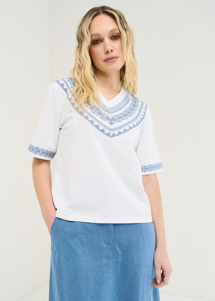 T-shirt Syria con ricamo geometrico BIANCO WHITE Donna , immagine n. 1