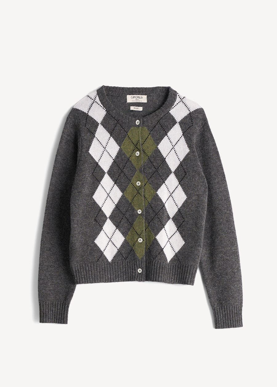 Cady wool argyle cardigan GRIGIO GREY Woman , image number 5
