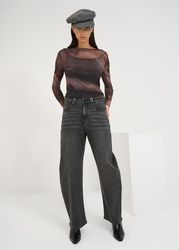 Jeans Dexter baggy con stras GREY DENIM Donna null