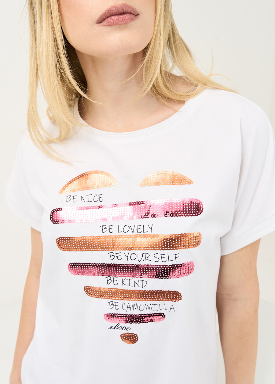 T-shirt Shirley con cuore di paillettes BIANCO WHITE Donna , immagine n. 2