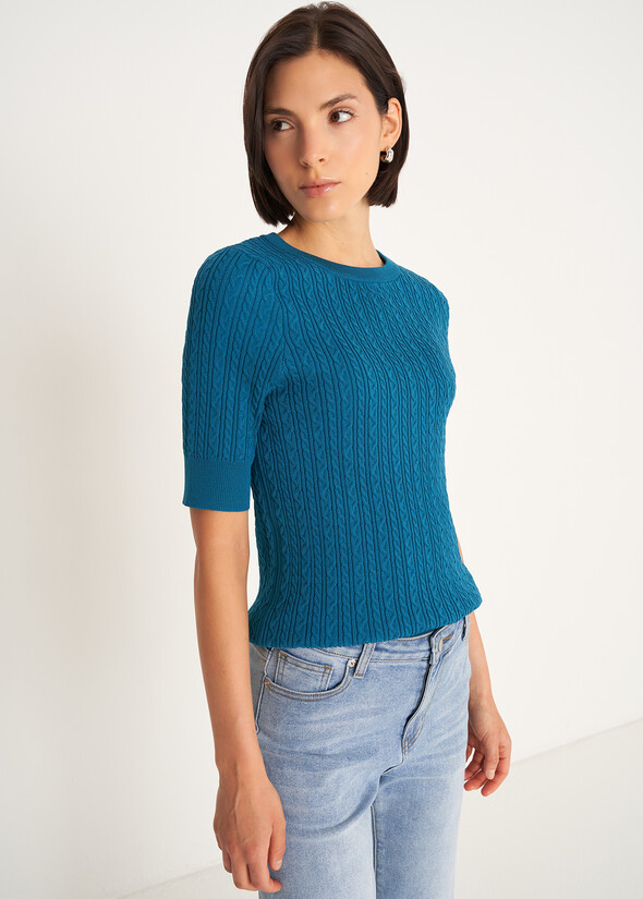 Maglia Marcel con lavorazione a treccia VERDE PAVONE Donna null