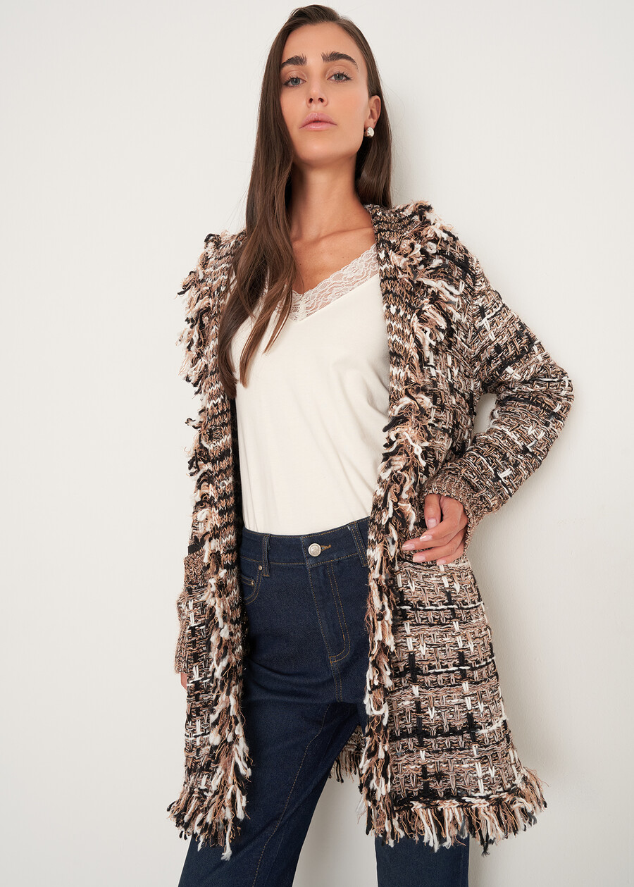 Cardigan Cardi in tweed effetto chenille NERO BLACKNERO BLACK Donna , immagine n. 2