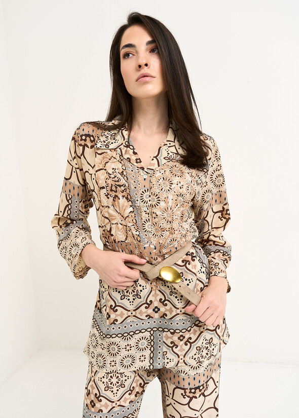 Blusa Bly stampata con ricami BEIGE Donna null