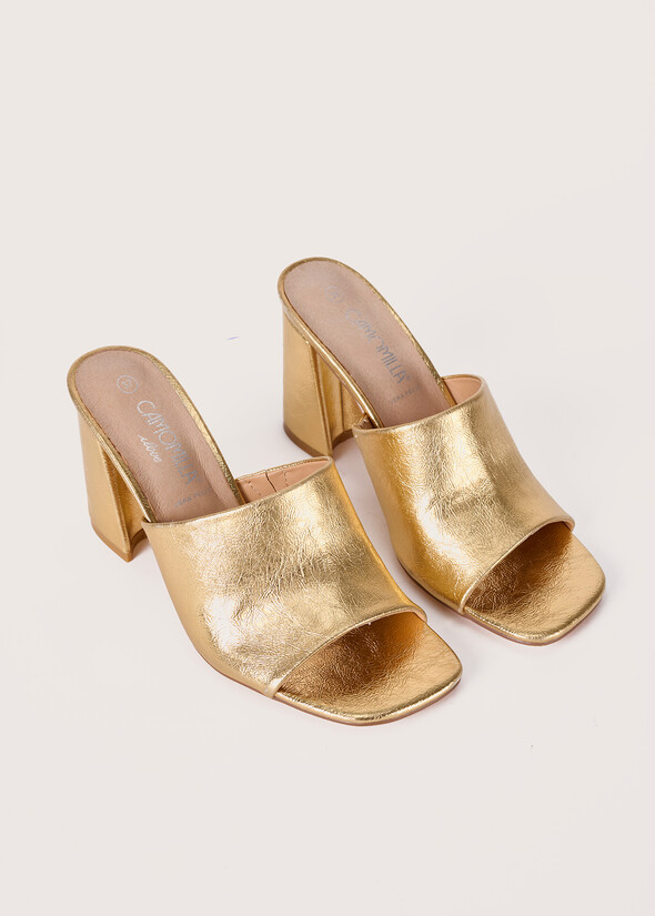 Shiny eco-leather sabot sandals GOLD Woman null